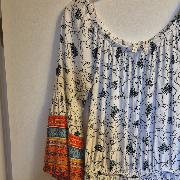 Mudd Floral and Striped Romper - Black, White, Red, Blue - Picture 7 of 8